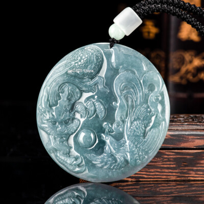 Natural Grade A Jade Jadeite Men Women Dragon Phoenix Round