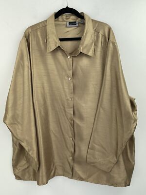 Maggie Barnes 30W Gold Blouse Top Button Up Front Womens Long Sleeve B30-11