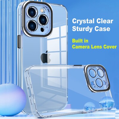 For iPhone 11 12 13 14 15 Pro Max Clear Shockproof Case Built in Camera Lens