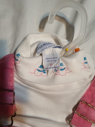 Vintage Osh Kosh outfit. Flannel lined pink snowman theme overalls w turtleneck. - Picture 3 of 7