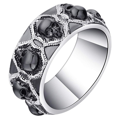 Skulls Wedding Band Ring Black Goth Punk Biker Mens Womens Ginger Lyne