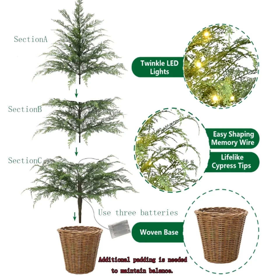 My Texas House 4 pies maceta de ciprés preiluminada árbol de Navidad artificial 4 pies *NUEVO* Foto 4 de 4