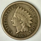 1863 Indian Head Cent 1c US Penny Coin Circulated Fine Condition