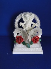 New Elegant Petite Wedding  Caketop with cherub, bells & red roses #362