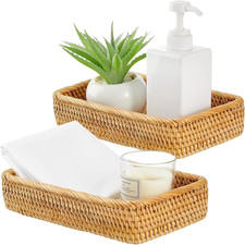 2 Pack Rattan Bathroom Vanity Tray 10 X 6 X 2 Inches Wicker Toilet Tank Topper B