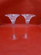 Vtg 1950’s MCM Durand Lux Look Elegant Glass Taper Candle Holders Swirl Stem 8" 