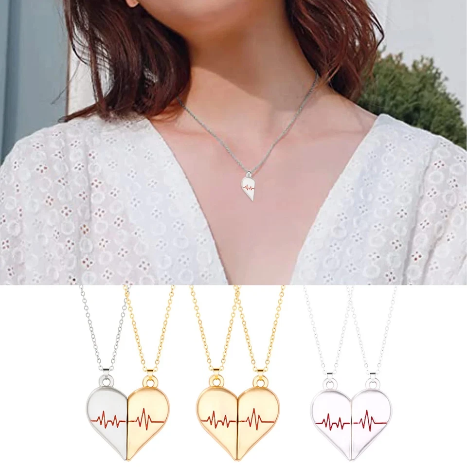 Heartbeat Couple Necklace Matching Love Pendant, Friend, Wife, Girlfriend Gift - Image 2 of 3