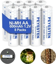 8 Pack AA Rechargeable Batteries 600mAh 1.2V NiMH for Solar Lights