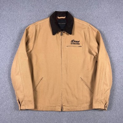 Deus Ex Machina Jacket Mens Large Canvas Workwear Dijon Embroidered Wool Liner
