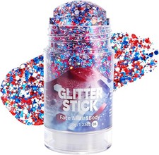 1.23 oz Red White  Blue Glitter Stick for Face Hair Body,4th of July Outfits