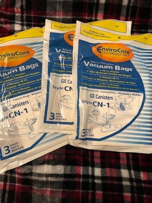 Vacuum Cleaner Dust Bags fits GE Canisters CN-1 Total 9 Bags Enviro Care Brand