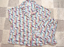 HELLO KITTY 2 PIECE COLLARED PAJAMA SET SIZE S EUC COLORFUL STRIPED