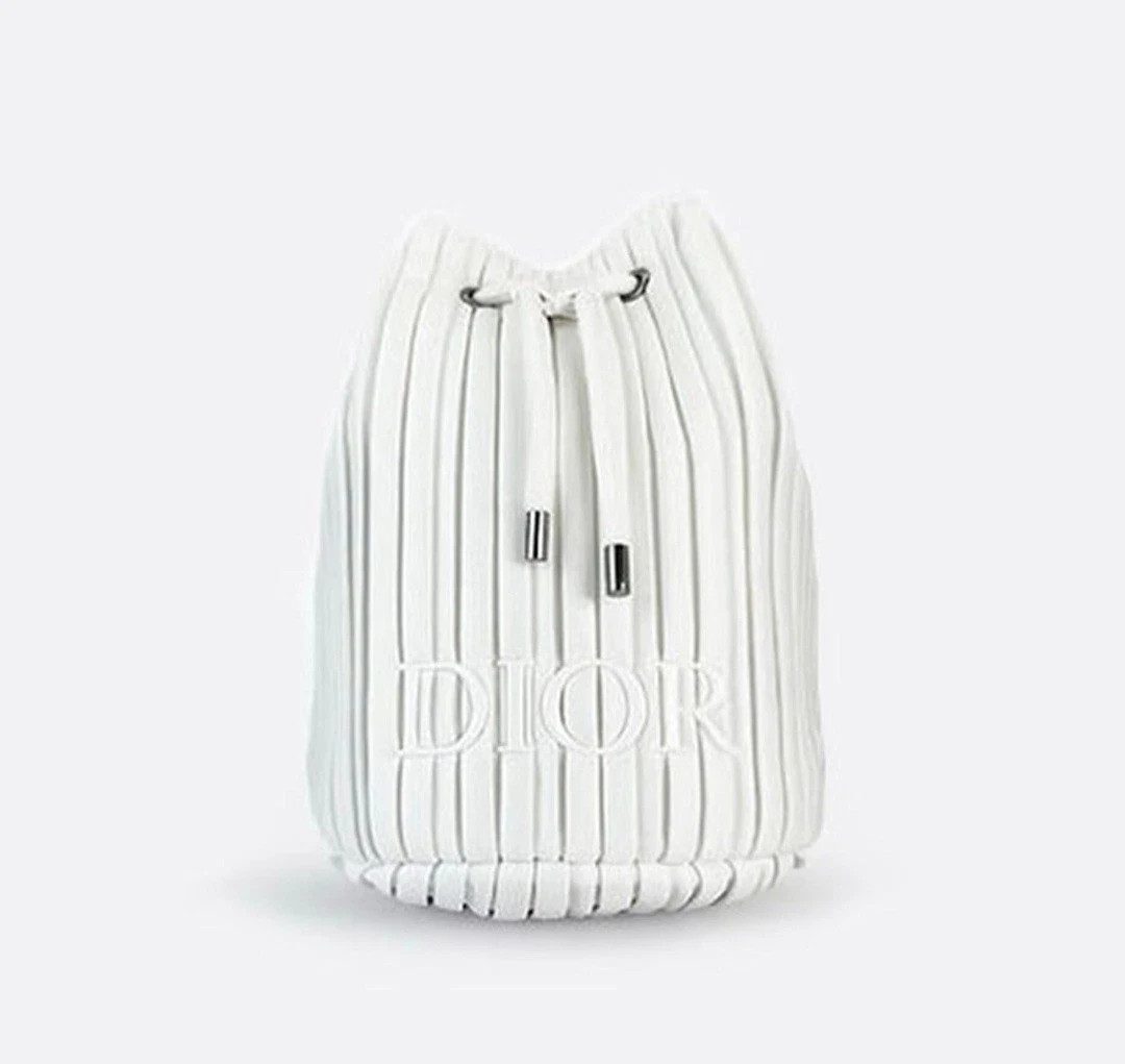 Dior Beauty Cosmetic Makeup Bag – White/Beige Drawstring Pouch New with Box