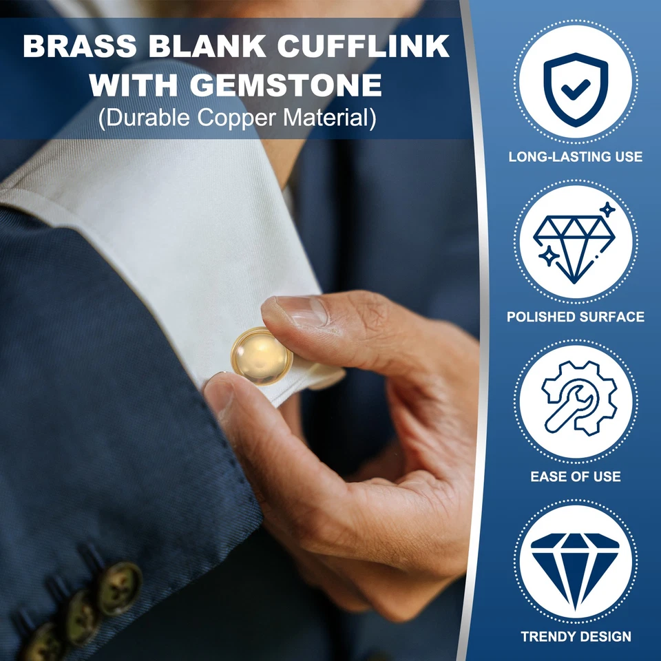 14/16/18/20/22mm Brass Blank Cufflink Kit with Gemstone-10Pcs(Gold Tone) Foto 3 de 4