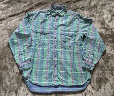 Levis Big E Flannel Shirt Mens Medium Green Red Plaid Button Up Western Cowboy