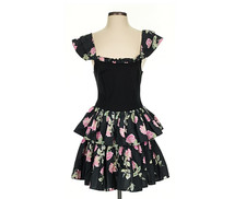 LoveShackFancy Peplum Mini Dress Womens Sz 4 Black Floral Boho Cottagecore Fairy