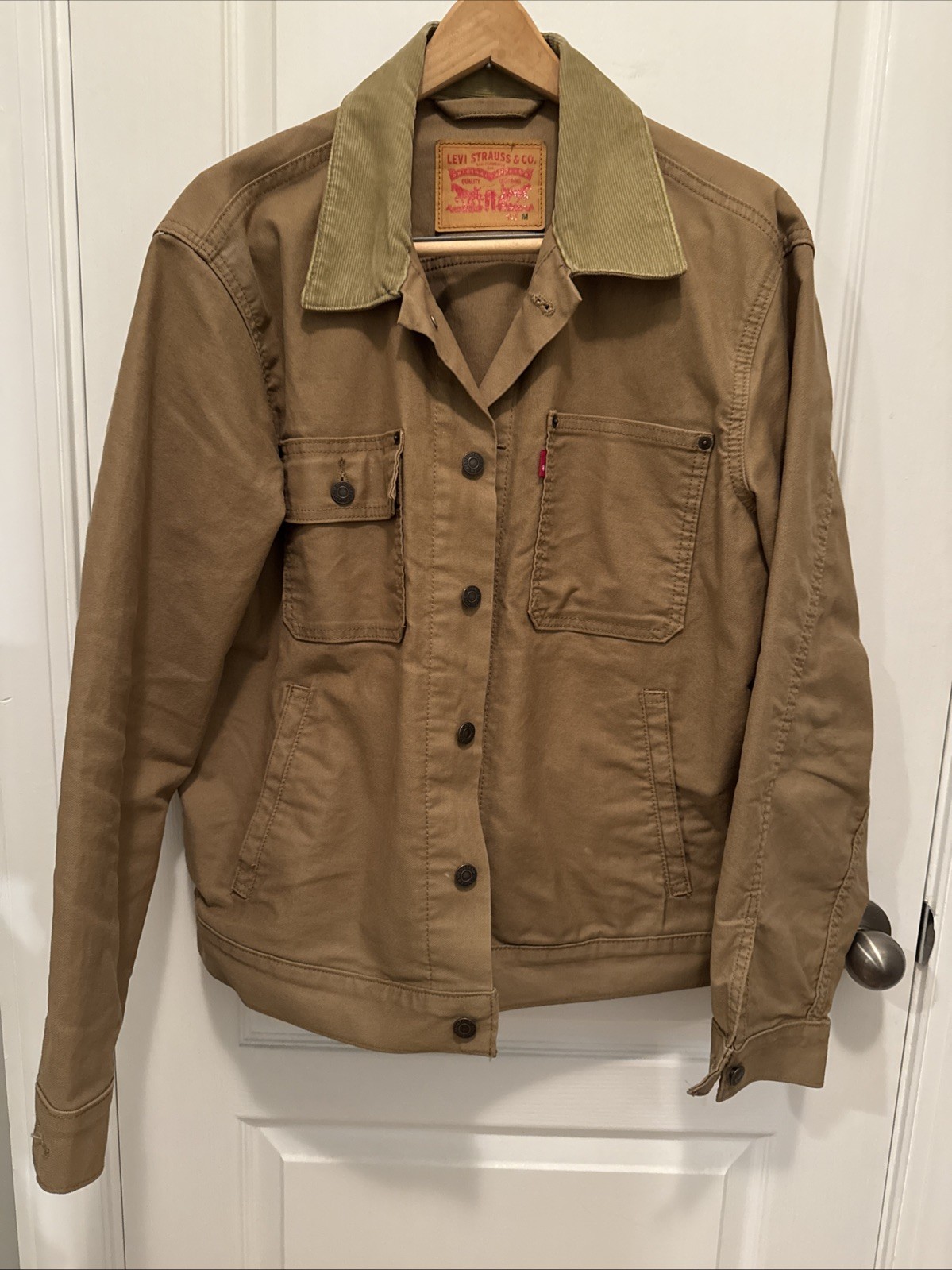 Levi's Men's Trucker Jacket Canvas Tan With Corduroy Collar Size M