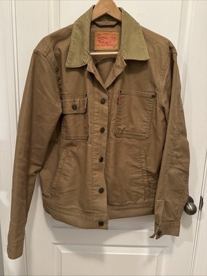Levi's Men's Trucker Jacket Canvas Tan With Corduroy Collar Size M