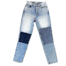 Pacsun Jeans Womens Size 26 Mom Jean Cotton Denim Patchwork Colorblock