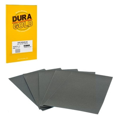DURA-GOLD  5.5'' x 9'' Wet Dry Sandpaper, P400 Grit, 25 Sheets, Single Sleeve