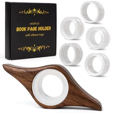 Book Page Holder with 5 Adjustable Rings, Handmade Natural Walnut Thumb Bookm