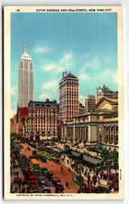 Postcard Fifth Avenue and 42nd Street New York City NY Linen UNP