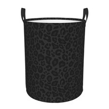 Animal Leopard Print Round Laundry Hamper Storage Basket Toys Clothes Organizer