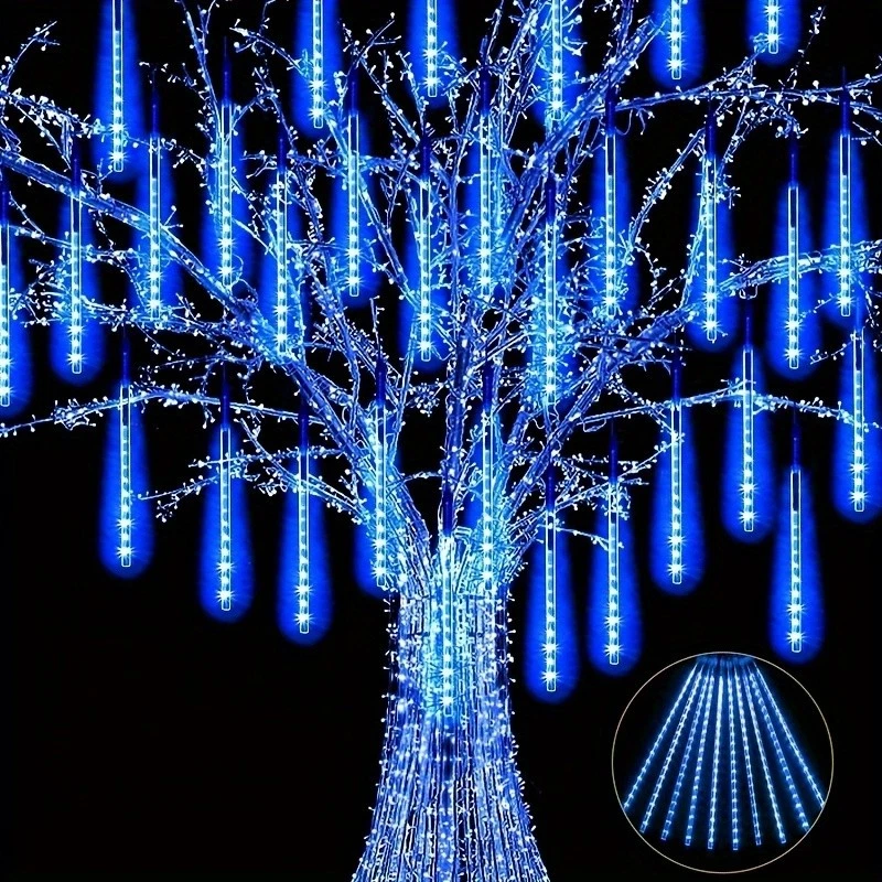 8-80Tubes LED Meteor Shower Falling Lights Christmas Rain Icicle Outdoor XMAS - Image 4 of 4