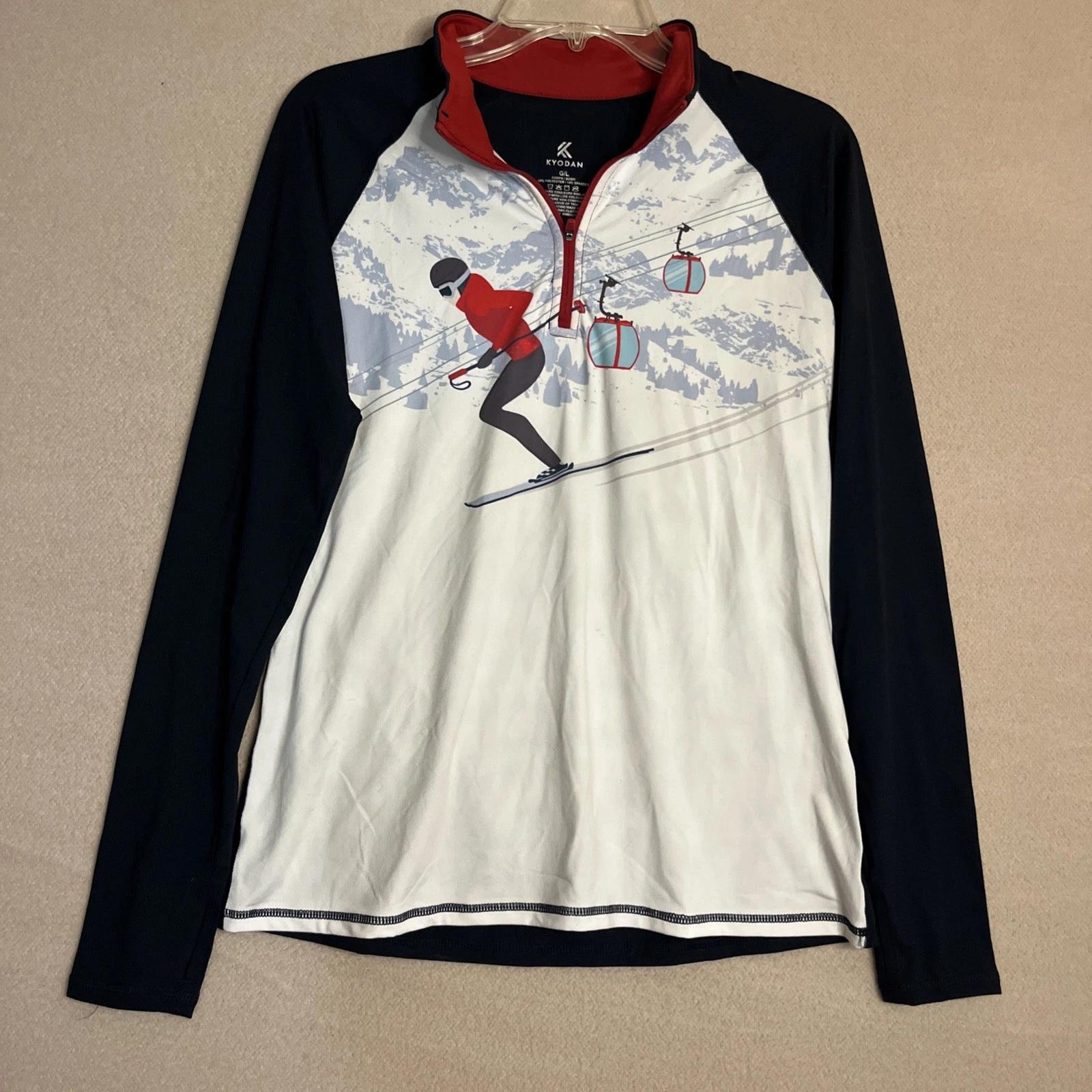 KYODAN Womens L Quarter Zip Athletic Pullover Ski Base Layer Top Long Sleeve