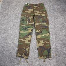 Vintage US Military BDU Pants Mens Small Long Woodland Camo Cargo 27-31x32.5