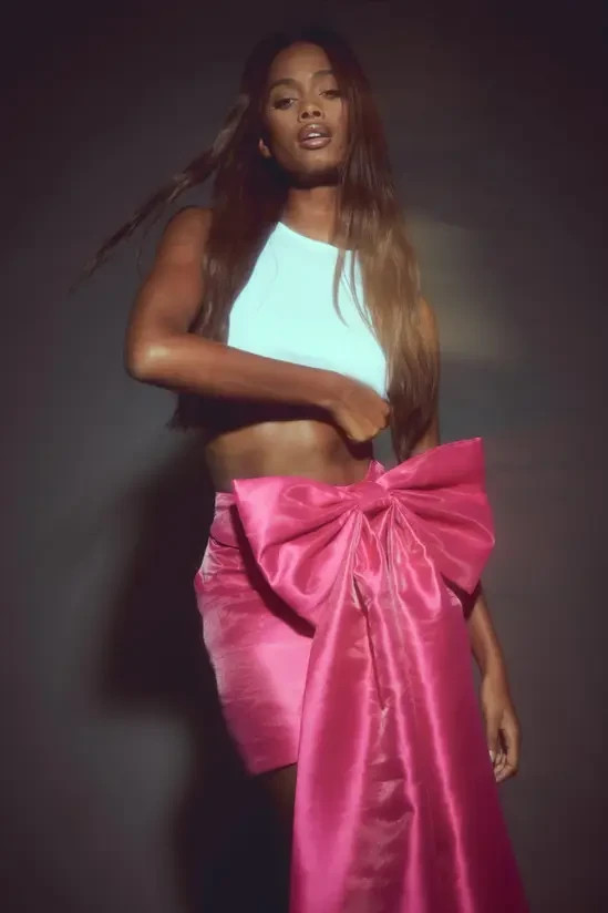 Women's Pink Premium Structured Bow Draped Satin Mini Skirt b 13 image 5