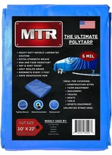 MTR 5 Mil Ultimate Poly Tarp 10ft X 22ft Blue Tarp Heavy Duty Tarp Water Proof