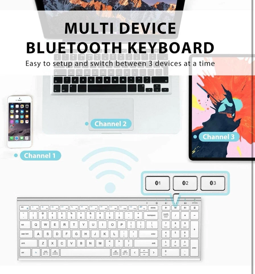 iClever BK10 Bluetooth Keyboard, Universal Bluetooth 5.1 Wireless Keyboard - Image 2 of 4