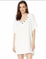 NWT Michael Kors XS/S Lace Up Swim Tunic Cover Up White Terry 111303