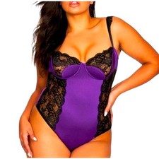 NWT Frederick's Of Hollywood Ilana Purple Satin Teddy Lingerie S