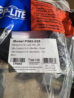Box of 10 Tripp Lite Displayport To HD cables, M/M-25 ft Model P582-025
