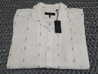 NEW Rag & Bone Avery Embroidered Linen Remi Stripe Button-up Resort Shirt SZ XL 