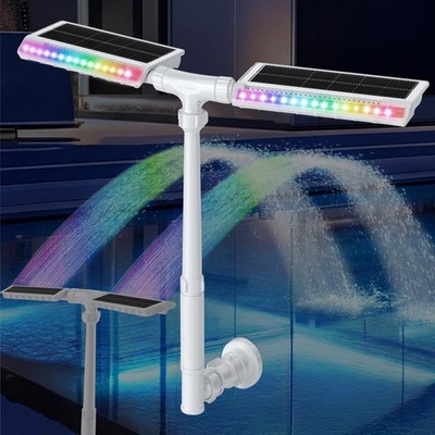 Solar Pool Fountain with Light, Dual-Head Adjustable Spray, Extended 8000mah ...