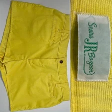 Vtg Shorts Corduroy Sears Lemon Yellow Hot Pants Women 1970s Jr Bazar Waist 32”