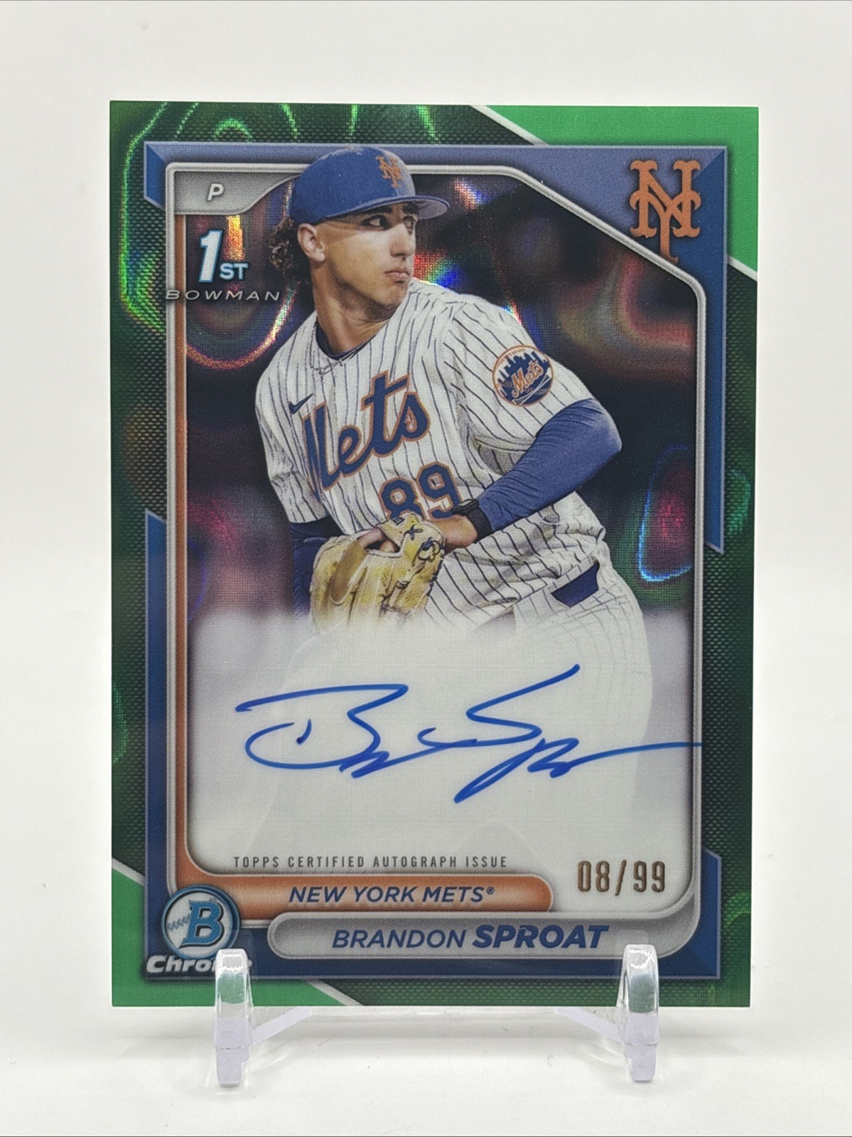 2024 Bowman Chrome Brandon Sproat 1st Green Lava Auto /99 New York Mets  CPA-BS