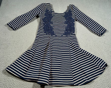 Free People Fit & Flare Dress Womens Small Blue White Striped Rayon Lace Detail