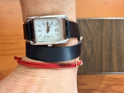 Vintage Women's Square Silver Tone Quartz Dress Watch Black Leather Strap