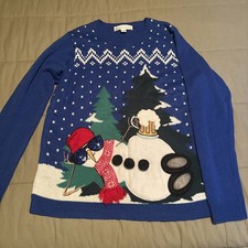 Jolly Sweaters Snowman Beer Ugly Christmas Sweater Holiday Blue L