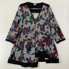 Avenue Top size 18/20 Multi Floral V neck Asymmetric Stretch Knit Tunic Office