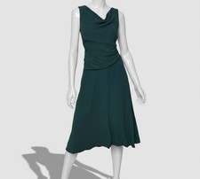 DKNY Women's Green Cowlneck Gathered Sleeveless Waist A-Line Dress Size 10