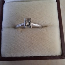 Platinum Emerald Cut Diamond Solitaire Ring And Platinum Wedding Ring. Size M.