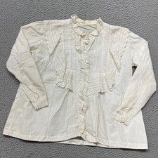 Victorian Blouse Womens L Ivory Lace Pintuck Ruffle Long Sleeve Edwardian Vtg
