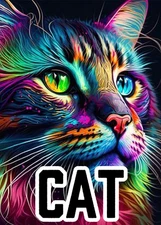 Cat Digital Image – Instant Download Psychedelic Cat Wall Art Printable