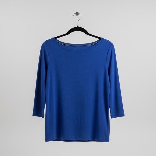 Talbots Solid Bateau Neck Tee Blue 3/4 Sleeve Boa… - image 1