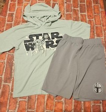 Star Wars Grogu Short Sleeve Hooded Shirt  Mandalorian Shorts Set Size 10 Boys